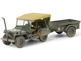 Willys MB Jeep with Trailer Olive Drab Weathered with Driver Figure United States Army Mini AFV Series 1/64 Diecast Model Forces of Valor FOV-805104
