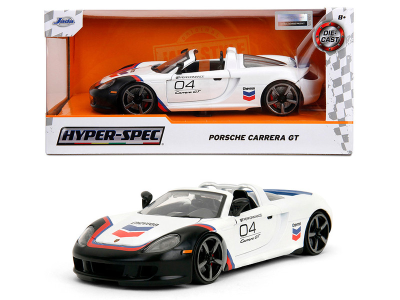 Porsche Carrera GT Convertible #04 Chevron White with Graphics Hyper Spec Series 1/24 Diecast Model Car Jada 35136
