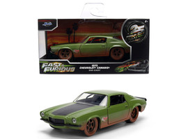 Dom s 1973 Chevrolet Camaro F Bomb Matt Green Dirty Version with Black Hood Stripe Fast & Furious 2009 Movie Fast & Furious 25 Years Series 1/32 Diecast Model Car Jada 36393