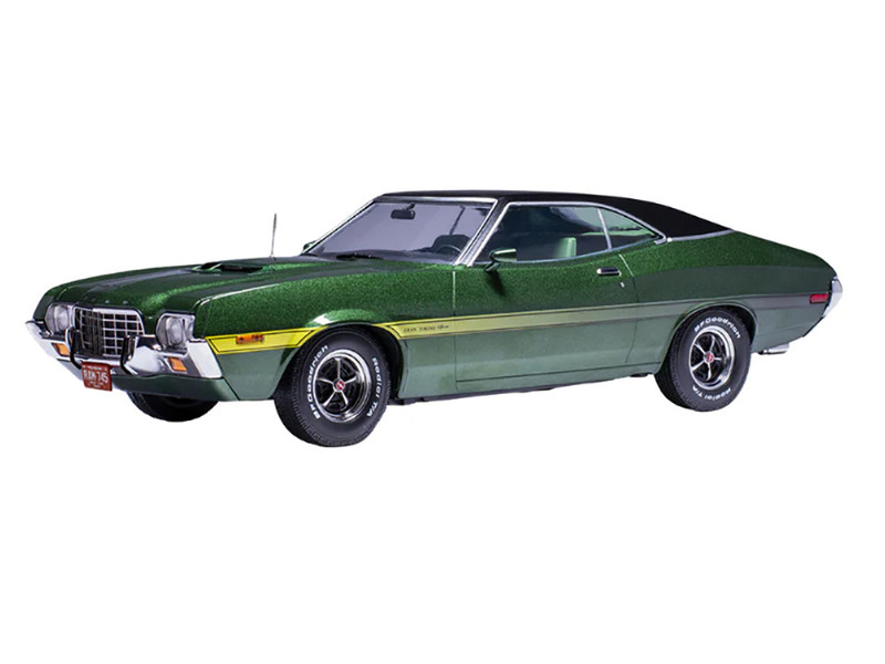 1972 Ford Gran Torino Sport 2 Door Dark Green Metallic with Black Vinyl Top and Green Interior 1/18 Diecast Model Car IXO Models 18CMC18522