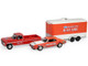 1969 Ford F 250 Pickup Truck Red and 1969 Chevrolet Camaro Z28 Dan Fletcher Orange with White Hood NHRA Safety Team with Enclosed Car Trailer Racing Hitch & Tow Series 6 1/64 Diecast Model Cars Greenlight 31190A