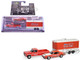 1969 Ford F 250 Pickup Truck Red and 1969 Chevrolet Camaro Z28 Dan Fletcher Orange with White Hood NHRA Safety Team with Enclosed Car Trailer Racing Hitch & Tow Series 6 1/64 Diecast Model Cars Greenlight 31190A