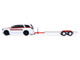 2018 Dodge Durango White with Red Stripes and 2021 Dodge Challenger SRT White with Red Stripes Ramchargers with Flatbed Trailer Racing Hitch & Tow Series 6 1/64 Diecast Model Cars Greenlight 31190B