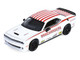 2018 Dodge Durango White with Red Stripes and 2021 Dodge Challenger SRT White with Red Stripes Ramchargers with Flatbed Trailer Racing Hitch & Tow Series 6 1/64 Diecast Model Cars Greenlight 31190B