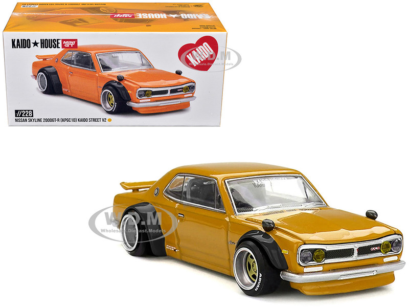 Nissan Skyline 2000GT R KPGC10 RHD Right Hand Drive Kaido Street V2 Yellow Designed by Jun Imai Kaido House Special 1/64 Diecast Model Car Mini GT KHMG228
