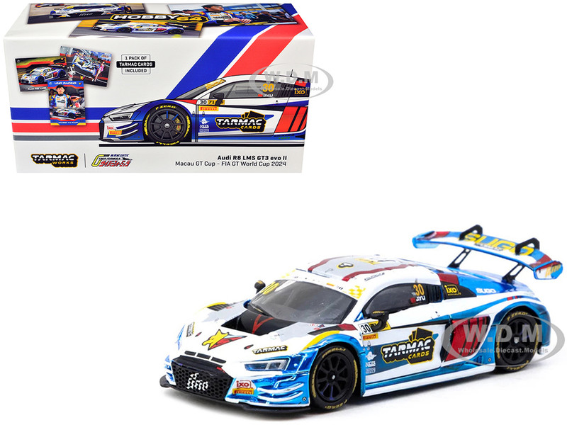 Audi R8 LMS GT3 evo II #30 James Yu Uno Racing Team Macau GT Cup FIA GT World Cup 2024 with Plastic Transporter Packaging and Collectible Tarmac Cards Hobby64 Series 1/64 Diecast Model Car Tarmac Works T64-043-24MGP30