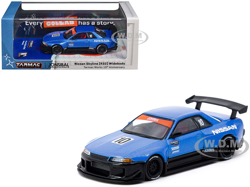 Nissan Skyline R32 Widebody RHD Right Hand Driv #10 Tarmac Works 10th Anniversary Blue Metallic Global64 Series 1/64 Diecast Model Car Tarmac Works T64G-061-10TH