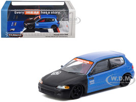 Honda Civic EG6 RHD Right Hand Drive #10 Tarmac Works 10th Anniversary Blue Metallic and Matt Black Hobby64 Series 1/64 Diecast Model Car Tarmac Works T64-TL001-10TH