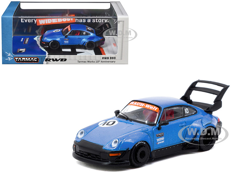 RWB 993 RHD Right Hand Drive #10 Tarmac Works 10th Anniversary Blue Metallic Hobby64 Series 1/64 Diecast Model Car Tarmac Works T64-TL017-10TH