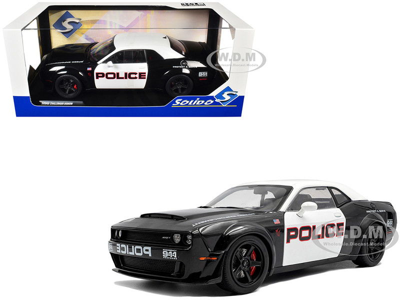 2023 Dodge Challenger Demon Police Black and White 1/18 Diecast Model Car Solido S1805715
