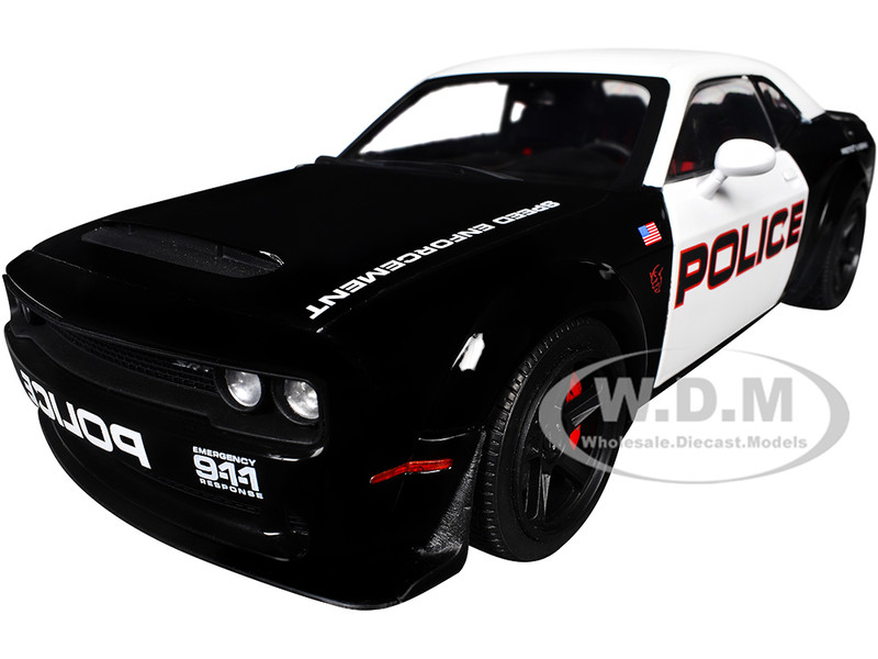 2023 Dodge Challenger Demon Police Black and White 1/18 Diecast Model Car Solido S1805715