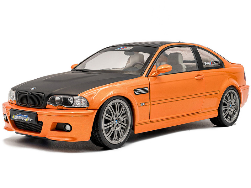 2000 BMW E46 M3 Solido Works Orange Metallic with Matt Black Hood and Carbon Top 1/18 Diecast Model Car Solido S1806509