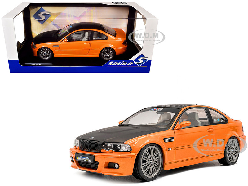 2000 BMW E46 M3 Solido Works Orange Metallic with Matt Black Hood and Carbon Top 1/18 Diecast Model Car Solido S1806509