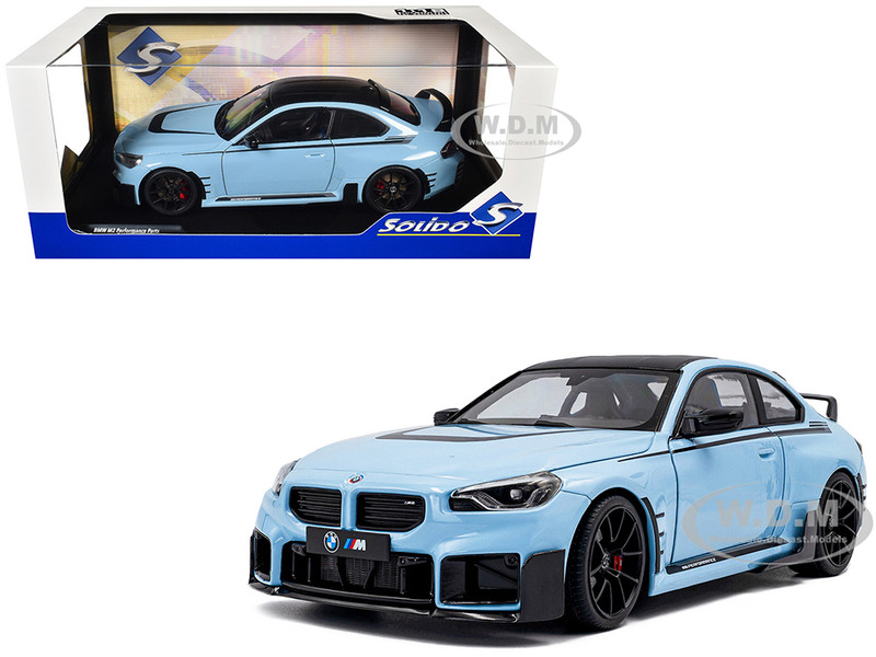 2024 BMW M2 Performance Parts Zandvoort Blue with Carbon Top and Black Stripes 1/18 Diecast Model Car Solido S1812901