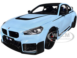 2024 BMW M2 Performance Parts Zandvoort Blue with Carbon Top and Black Stripes 1/18 Diecast Model Car Solido S1812901