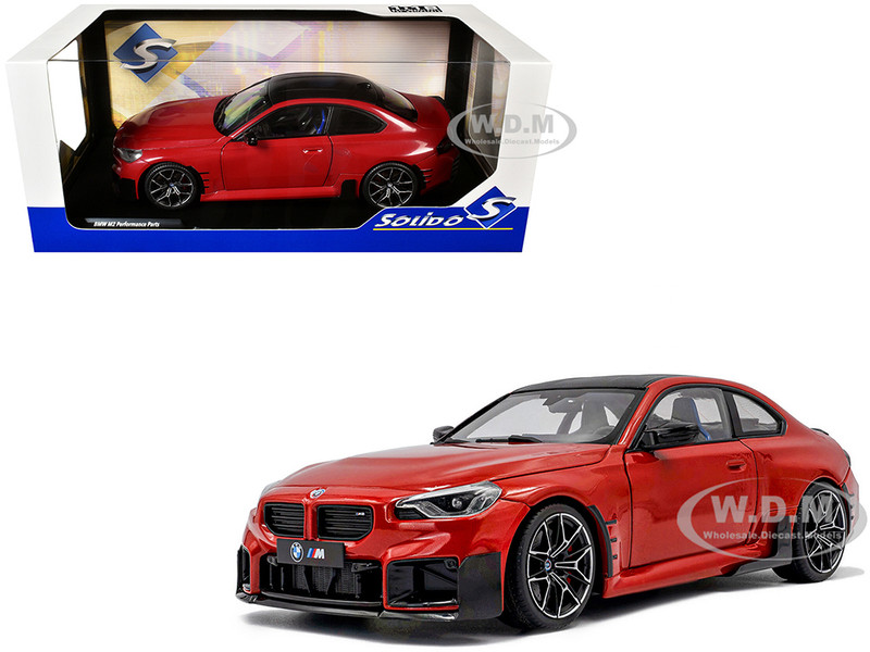 2024 BMW M2 Performance Parts Toronto Red Metallic with Carbon Top 1/18 Diecast Model Car Solido S1812902
