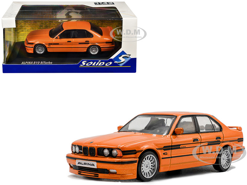 1994 BMW E34 Alpina B10 BiTurbo Orange Metallic with Black Stripes 1/43 Diecast Model Car Solido S4310407
