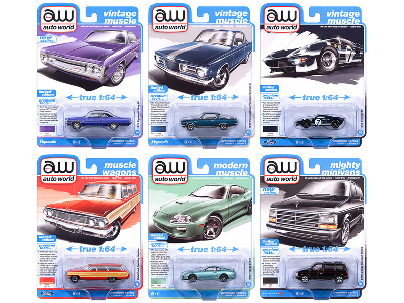 Auto World Premium 2025 Release 3 Set B of 6 pieces 1/64 Diecast Model Cars Auto World 64522B