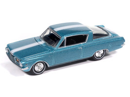 1965 Plymouth Barracuda Formula S Turquoise Metallic with White Stripe Vintage Muscle Series 1/64 Diecast Model Car Auto World 64522-AWSP207A