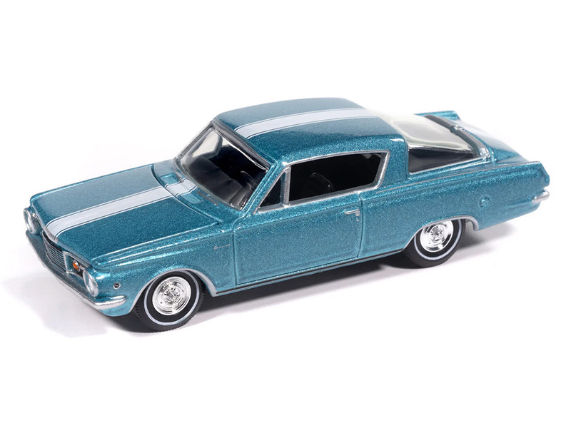 1965 Plymouth Barracuda Formula S Turquoise Metallic with White Stripe Vintage Muscle Series 1/64 Diecast Model Car Auto World 64522-AWSP207A