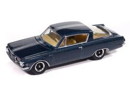 1965 Plymouth Barracuda Formula S Dark Blue Metallic with Silver Stripe Vintage Muscle Series 1/64 Diecast Model Car Auto World 64522-AWSP207B