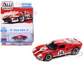 1965 Ford GT40 #14 Red with White Stripes Vintage Muscle Series 1/64 Diecast Model Car Auto World 64522-AWSP208A