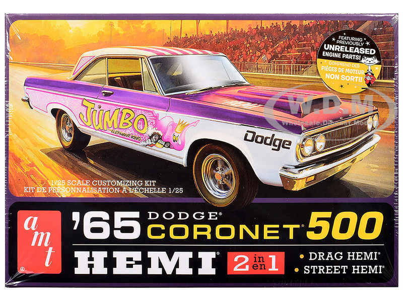 Skill 2 Model Kit 1965 Dodge Coronet 500 Hemi 2 in 1 Kit 1/25 Scale Model AMT AMT1499M
