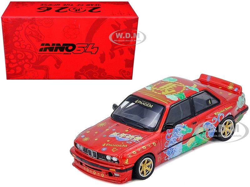 Pandem Rocket Bunny E30 Year of the Horse Chinese New Year 2026 Special Edition Red Metallic with Graphics Limited Edition to 8888 pieces Worldwide 1/64 Diecast Model Car  Inno Models IN64-E30P-CNY26