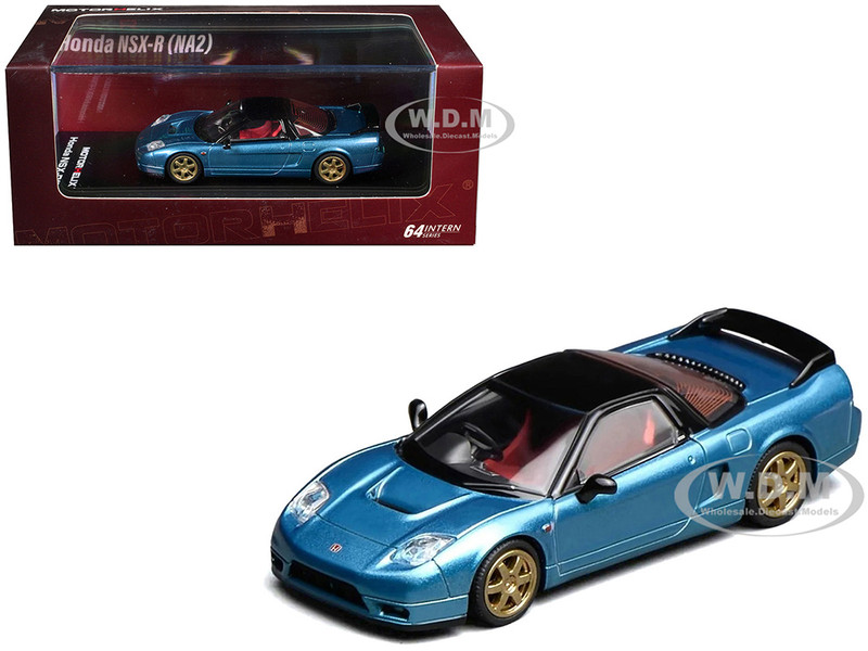 Honda NSX R NA2 RHD Right Hand Drive Ice Blue Metallic with Black Top and Red Interior Intern 64 Series 1/64 Diecast Model Car MotorHelix M65503