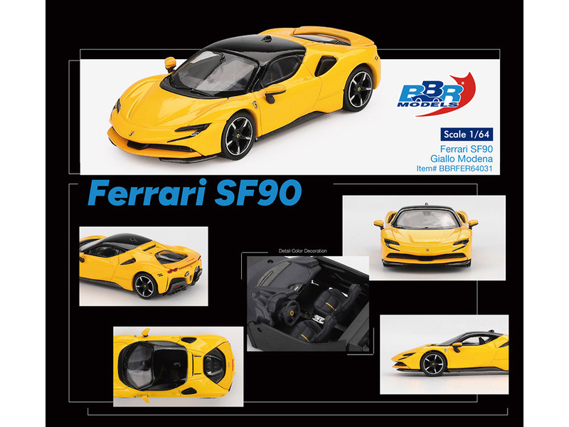 Ferrari SF90 Giallo Modena Yellow with Black Top 1/64 Diecast Model Car BBR BBRFER64031