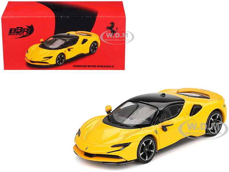 Ferrari SF90 Giallo Modena Yellow with Black Top 1/64 Diecast Model Car BBR BBRFER64031