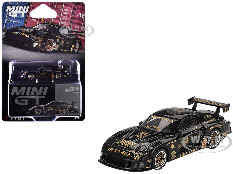 Mazda RX 7 LB Super Silhouette FD NILES Black with Gold Graphics Limited Edition 1/64 Diecast Model Car Mini GT MGT01101
