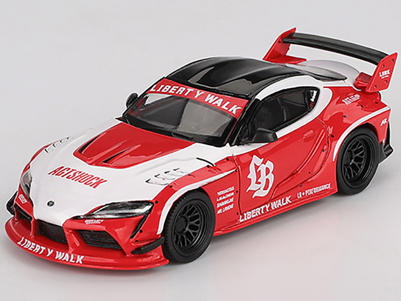 Toyota GR Supra LB Works Red with White Stripes and Black Top Limited Edition 1/64 Diecast Model Car Mini GT MGT01103