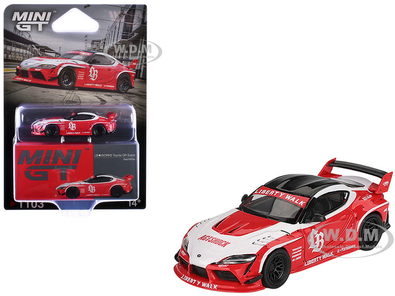 Toyota GR Supra LB Works Red with White Stripes and Black Top Limited Edition 1/64 Diecast Model Car Mini GT MGT01103