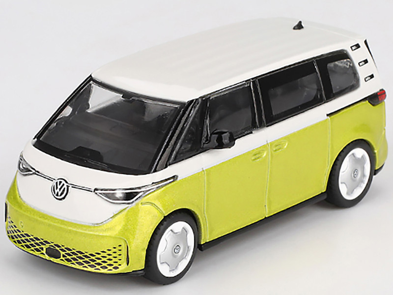 Volkswagen ID Buzz Van Pomelo Yellow Metallic and Candy White Limited Edition 1/64 Diecast Model Car Mini GT MGT01110