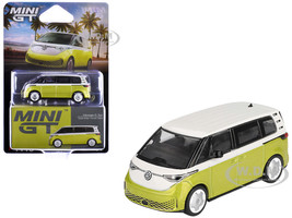 Volkswagen ID Buzz Van Pomelo Yellow Metallic and Candy White Limited Edition 1/64 Diecast Model Car Mini GT MGT01110