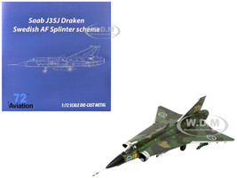 Saab J35J Draken Fighter Aircraft Splinter Camouflage Scheme F 18 Sodertorn Wing 1972 Swedish Air Force 1/72 Diecast Model Airplane Aviation 72 AV72-41008