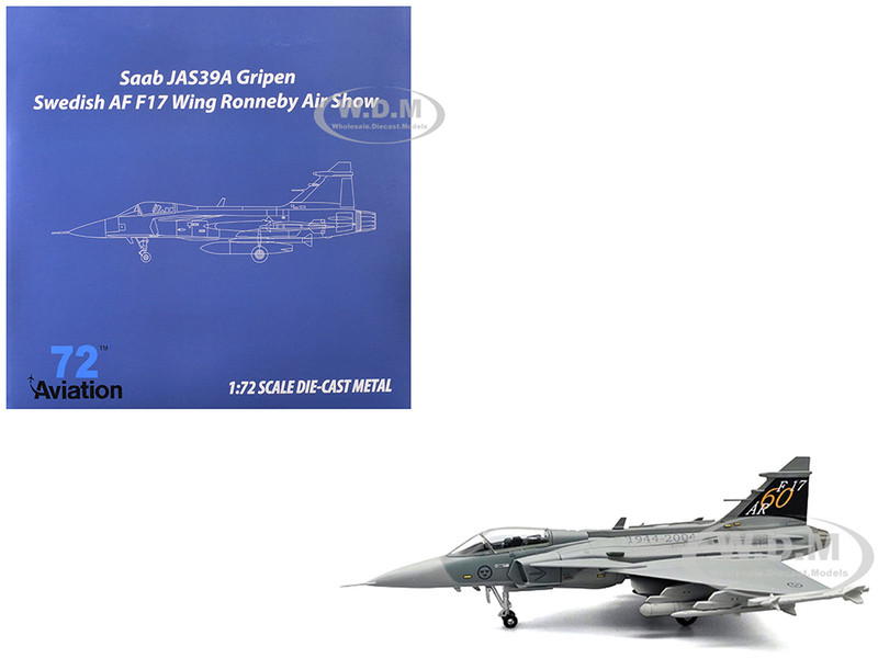 Saab JAS 39A Gripen Fighter Aircraft 17 Wing 60th Anniversary Livery Ronneby Air Show 2004 Swedish Air Force 1/72 Diecast Model Airplane Aviation 72 AV72-43006