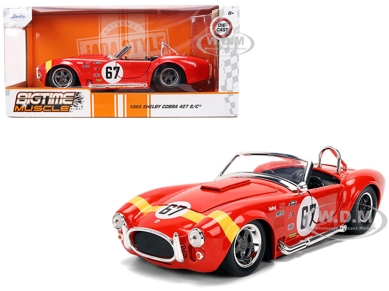 1965 Shelby Cobra 427 S C #67 Red with Yellow Stripe Bigtime Muscle Series 1/24 Diecast Model Car Jada 36629
