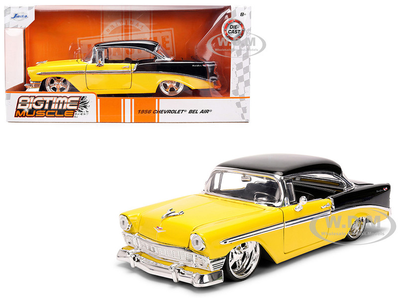 1956 Chevrolet Bel Air Yellow and Black Bigtime Muscle Series 1/24 Diecast Model Car Jada 36648