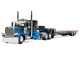 Peterbilt 389 with 48 Flat Top Sleeper and Landoll 440B 50CA Traveling Axle Trailer Black with Blue Stripes 1/64 Diecast Model DCP/First Gear 60-2190