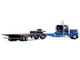Peterbilt 389 with 48 Flat Top Sleeper and Landoll 440B 50CA Traveling Axle Trailer Black with Blue Stripes 1/64 Diecast Model DCP/First Gear 60-2190