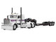 Peterbilt 389 with 36 Flat Top Sleeper and Fontaine Magnitude Lowboy Trailer White with Black Stripes 1/64 Diecast Model DCP/First Gear 60-2191