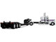 Peterbilt 389 with 36 Flat Top Sleeper and Fontaine Magnitude Lowboy Trailer White with Black Stripes 1/64 Diecast Model DCP/First Gear 60-2191