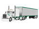 Peterbilt 389 with 63 Mid Roof Sleeper and 53 Utility Trailer White with Green Stripes 1/64 Diecast Model DCP/First Gear 60-2192