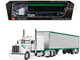 Peterbilt 389 with 63 Mid Roof Sleeper and 53 Utility Trailer White with Green Stripes 1/64 Diecast Model DCP/First Gear 60-2192