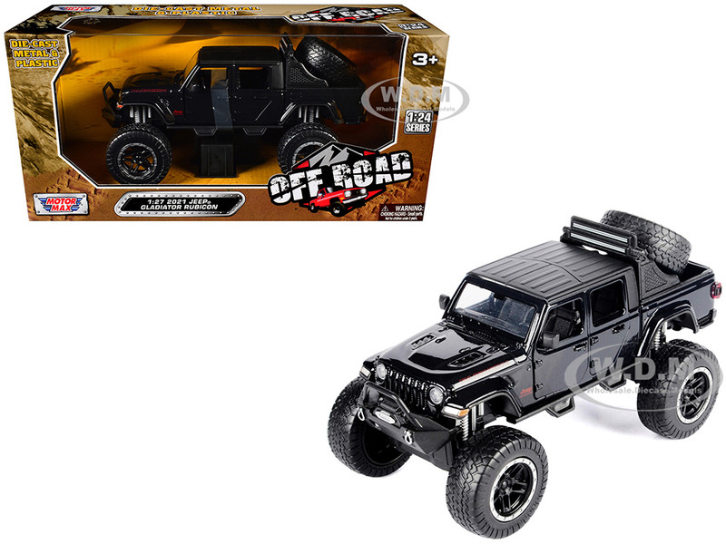 2021 Jeep Gladiator Rubicon Off Road Pickup Truck Black with Matt Black Top Off Road Series 1/27 Diecast Model Car Motormax 79145BK