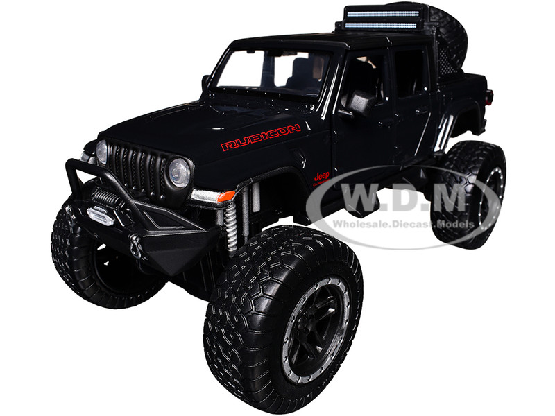 2021 Jeep Gladiator Rubicon Off Road Pickup Truck Black with Matt Black Top Off Road Series 1/27 Diecast Model Car Motormax 79145BK