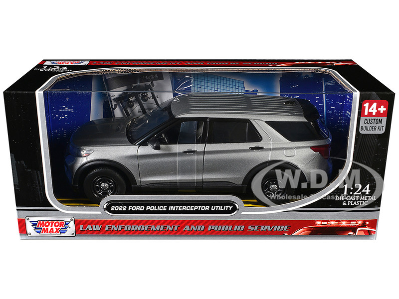 2022 Ford Police Interceptor Utility Unmarked Silver Metallic Builder s Kit Law Enforcement and Public Service Series 1/24 Diecast Model Car Motormax 76988S-BB