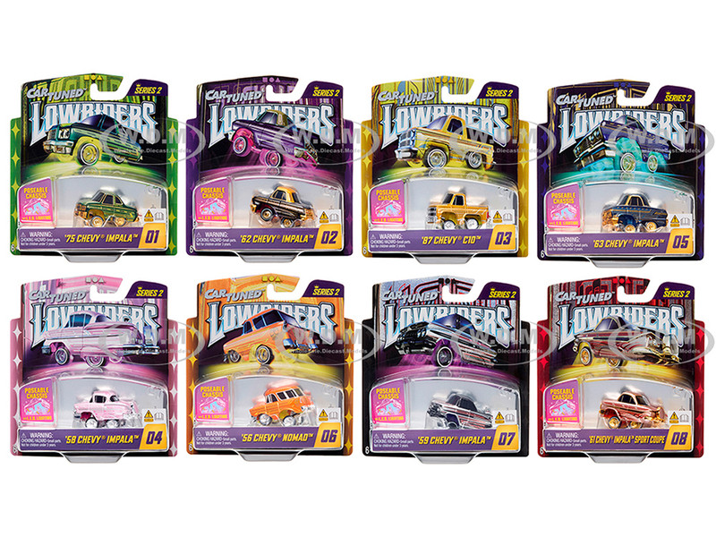 Lowriders Show Glow Series 2 Set of 8 Pieces Diecast Model Cars CarTuned 597346-XX1